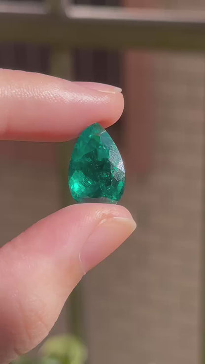 Pirmiana 8.09ct Pear Shape Lab Grown Emerald