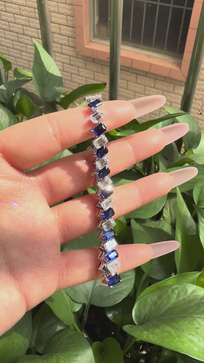 Pirmiana Jewelry Customized 14K White Gold 4x6mm Each Lab Grown Sapphire Bracelet for Women Fine Jewelry