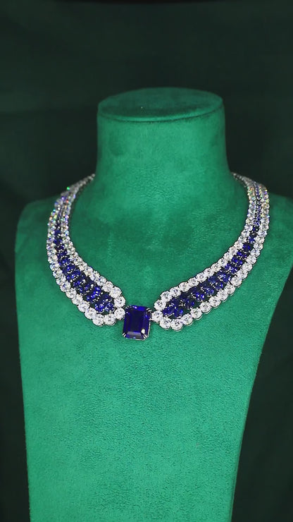 Pirmiana Jewelry S925 Silver elegant and luxury 22.28CT Lab Grown Sapphire Necklace with 130.06CT Moissanite stones for Glamorous Occasions