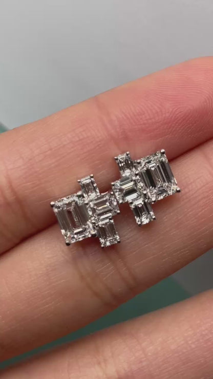 Primiana 2025 Hot Sale Special Design 18K Each Main Stone 0.75 CT Emerald Shape Earrings Lab Diamond Girlfriend Gift