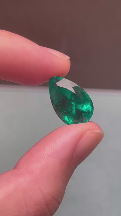 Pirmiana 8.09ct Pear Shape Lab Grown Emerald