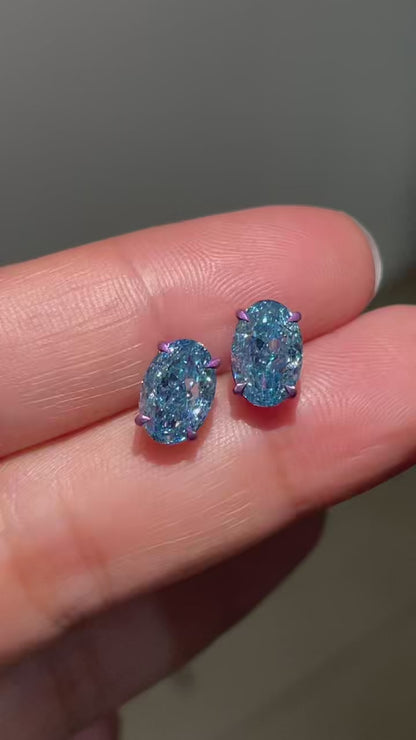 Pirmiana Jewelry Customized titanium Oval Shape 2ct Each Lab Grown Blue Diamond Earrings for Women Party Gift