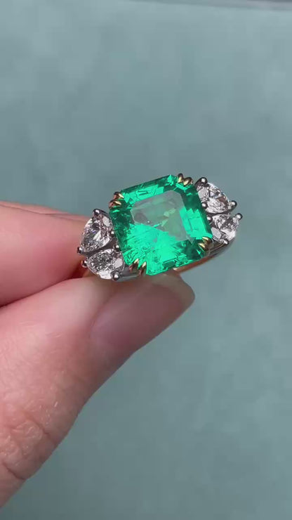 Pirmiana Customized 18k Gold 4.75ct Lab Grown Emerald with 0.979ct Diamond Ring Jewelry Engagement Gift Women