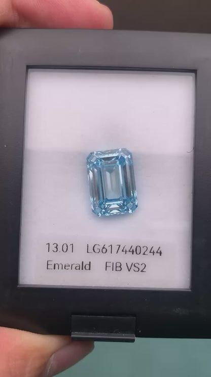Emerald Cut Blue Lab Grown Diamond 13.01ct FVP VS2
