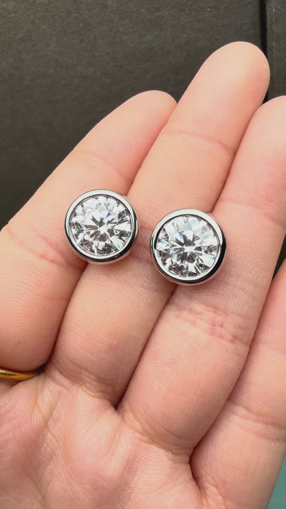 Pirmiana Custom Design 18K White Gold Bezal Earrings for Women 3ct E VS1 Lab Grown Diamond Jewelry