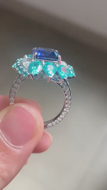 Ruif Customized 9k Gold about 7ct Lab Grown Sapphire Rings for Women Engagement Cocktail Jewelry