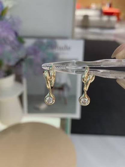 Pirmiana Custom Design 14k Yellow Gold Round Shape 4.1mm Lab Grown Diamonds Earrings