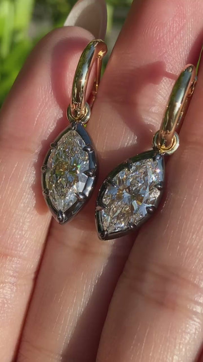 Pirmiana Hot Sale Classic Design Marquiso Shape  Earrings Each 2ct Lab Grown  Diamond 18K Black + Yellow Gold  Girlfriend Gift