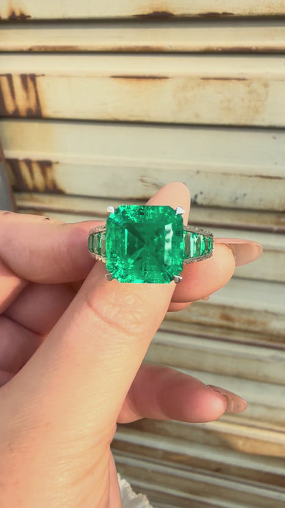 Pirmiana Hot Sale Classic Design Lab Grown Diamond 14k Gold Rings 13x13MM 8.8ct Lab Grown Emerald Girlfriend Gift