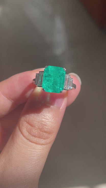 Pirmiana Custom Design 10k White Gold  Lab Grown Emerald With Diamonds Ring