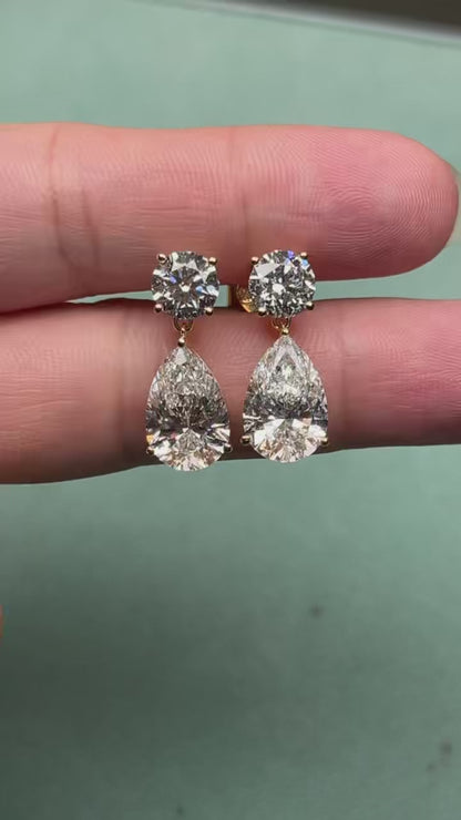 Pirmiana Custom Design 14K Yellow Gold Earrings for Women 3 Carat Pear  and 1 Carat Round CVD Lab Grown Diamond Jewelry