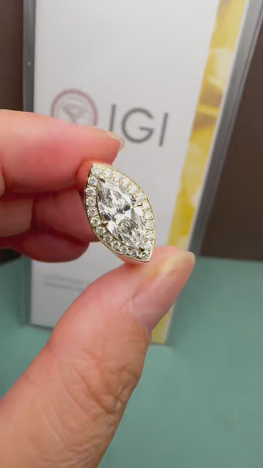 Pirmiana New 14K Yellow Gold 1.5ct Marquise Shape Lab Grown Diamond Pinky Ring