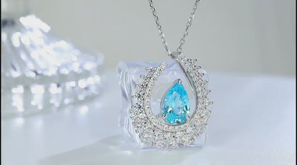 Pirmiana 3.4ct Lab Grown Paraiba Sapphire Pendant Necklace S925 Silver Lab Gemstone Jewelry Women