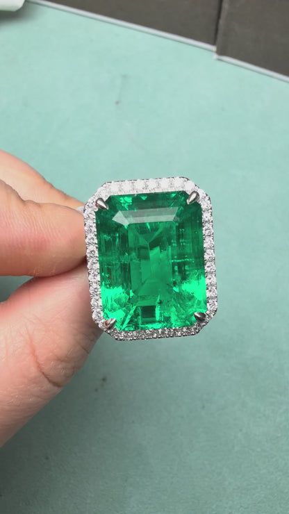 Pirmiana Hot Sale Classic Design Ring 14X18mm 16.3ct Emerald Shape 18K white gold Lab Grown Emerald And Lab Grown Diamond Girlfriend Gift