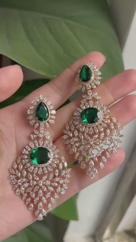 Pirmiana Hot Sale 8x12 mm total 14ct Lab Grown Emerald Earrings 14K Yellow Gold Girlfriend Gift