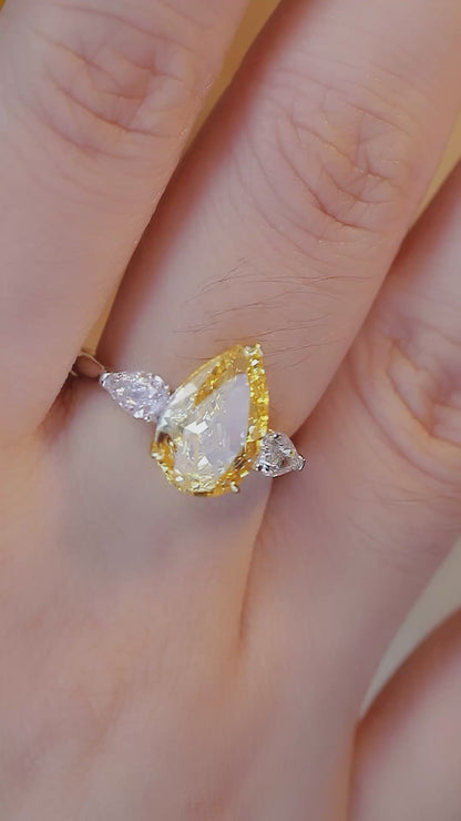 Pirmiana New Fashion 3ct Pear Shape Simulated Diamond Rings S925 Silver Jewelry Engagement Gift Women