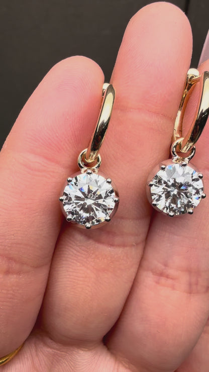 Pirmiana Custom Design 14K Yellow Gold Earrings for Women 2ct CVD Lab Grown Diamond Jewelry