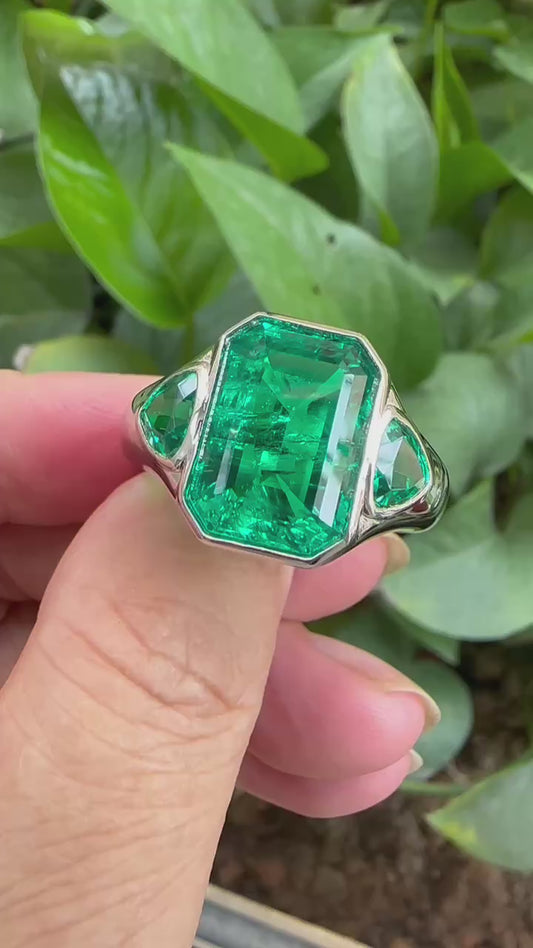 Pirmiana New Design 925 Silver 7.06ct Lab Grown Emerald men ring