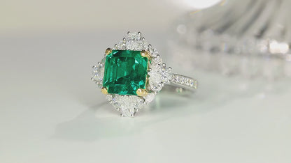 Pirmiana 2024 Hot Sale 18k Gold4.09ct Lab Grown Emerald Ring Women Engagement Fashion Finger Gemstone Jewelry