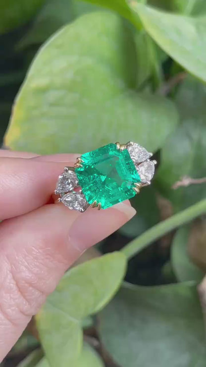 Pirmiana Customized 18k Gold 4.75ct Lab Grown Emerald with 0.979ct Diamond Ring Jewelry Engagement Gift Women