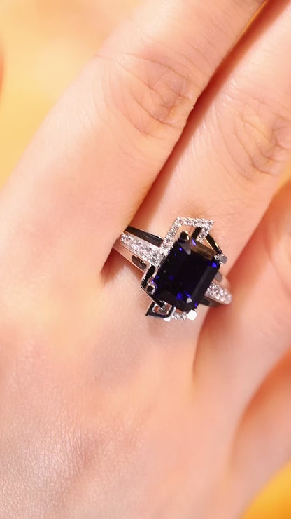 Pirmiana Jewelry 18K Gold 4.46ct Lab Grown Blue Sapphire Ring for Men Party Design