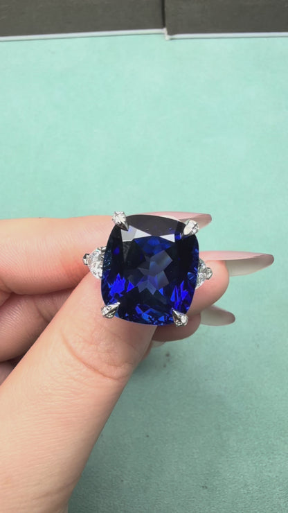 Pirmiana Custom Design 18k White Gold Ring for Women 19.95ct Lab Grown Sapphire And DEF HPHT Diamond Jewelry