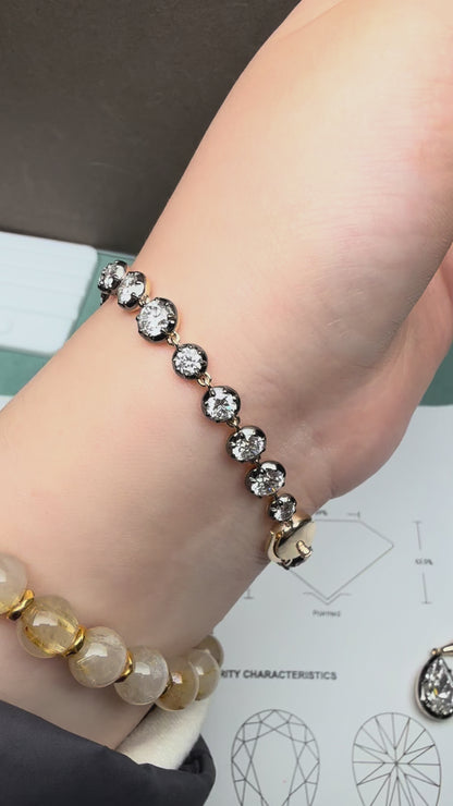 Pirmiana Jewelry Customized round Shape 14K Yellow Gold  DEF Each Lab Grown Diamond Eternity Bracelet Engagement for Women Fine Jewelry