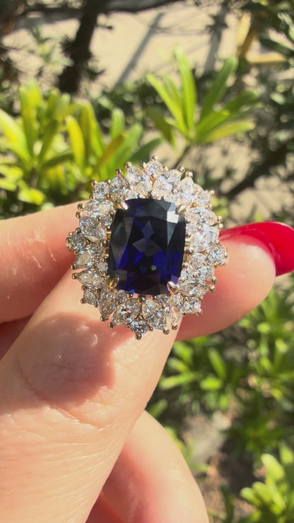 Pirmiana Custom Design 18k Yellow Gold Ring for Women 7x9mm 3ct Lab Grown Sapphire And DEF HPHT Diamond Jewelry