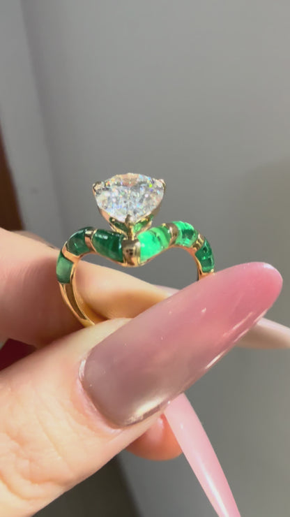 Pirmiana Hot Sale Classic Design Lab Grown Emerald 18k yellow Gold Rings 3ct Lab Grown Diamond Girlfriend Gift