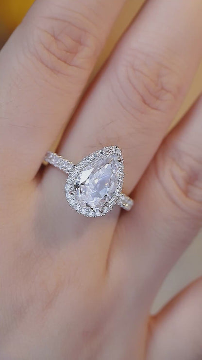 Pirmiana New Fashion 3ct Pear Shape Simulated Diamond Rings S925 Silver Jewelry Engagement Gift Women