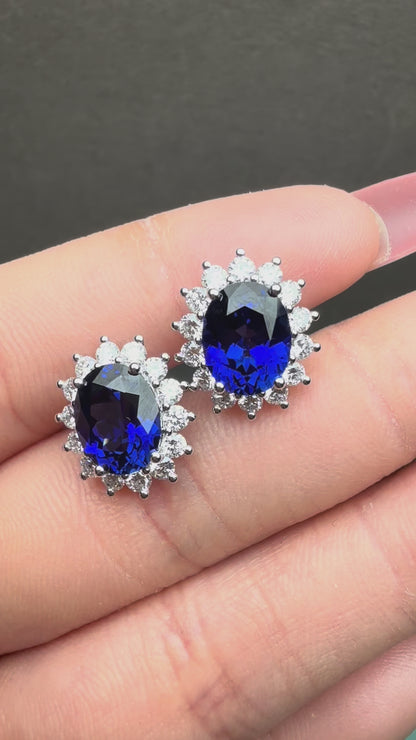 Pirmiana Custom Design 14K White Gold Earrings for Women 2ct Each Lab Grown Sapphire and DEF CVD Diamond Jewelry