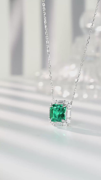Pirmiana New Fashion 2.17ct Lab Grown Emerald Pendant Necklace S925 Silver Jewelry for Woman Gift Pendants