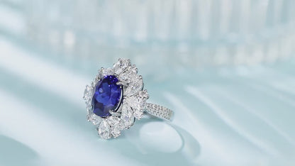 Pirmiana Jewelry S925 Silver 5.2ct Lab Grown Blue Sapphire Ring for Women Gifts
