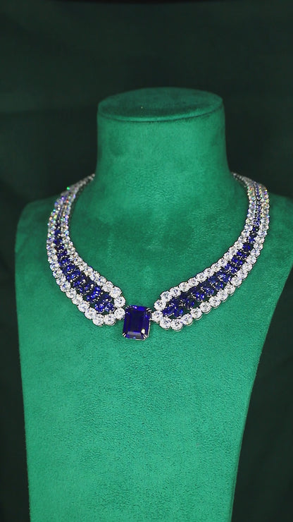 Pirmiana 2024 New Fashion S925 Silver Necklace 48.33ct Lab Grown Sapphire Pendants Necklace Jewelry For Wedding Party Gift