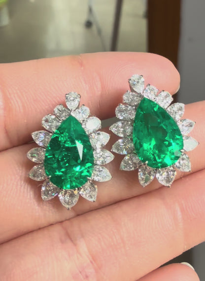 Pirmiana Hot Sale 8x12mm total 5.7ct Lab Grown Emerald Earrings 14K Yellow Gold Girlfriend Gift
