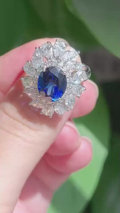 Pirmiana Jewelry Custom Design Ruif Jewelry Elegant Design Platinum 4ct Oval shaped Lab Grown Royal Sapphire AND side  about Lab Grown Diamond Ring Engagement Wedding Band Rings for Women Fine Jewelry for Beautiful Gift