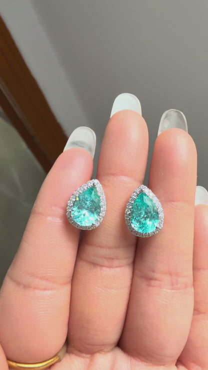 Primiana Classic Style 14K Gold Main Stone 7X10mm Pear Shape Lab Grow Paraiba Earrings Girlfriend Gif