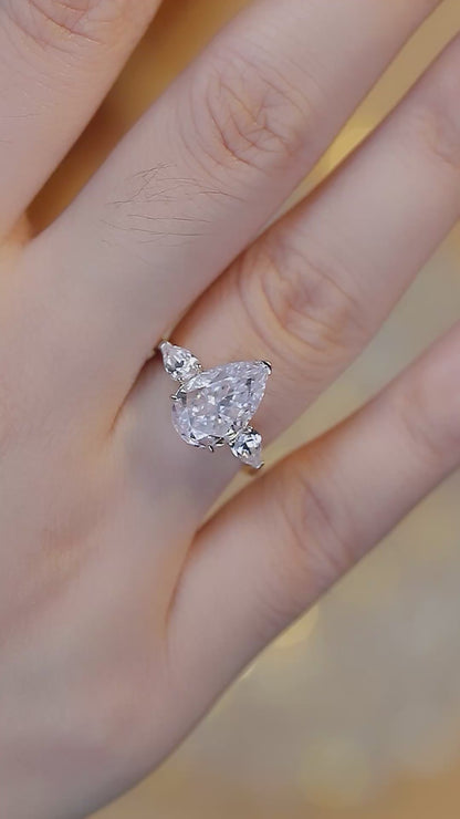 Pirmiana New Fashion 3ct Pear Shape Simulated Diamond Rings S925 Silver Jewelry Engagement Gift Women