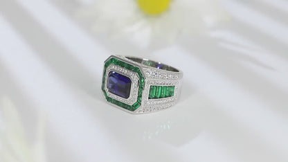 Pirmiana New Design Jewelry S925 Silver 4.76ct Lab Grown Blue Sapphire Ring for Men Wedding Gifts