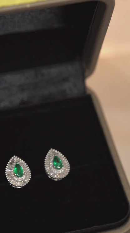Pirmiana New Arrival 0.4ct Lab Grown Emerald and 0.42ct Lab Grown Diamond Earring Studs S925 Silver Jewelry Earrings for Women