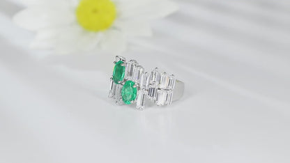 Pirmiana New Popular 1.4ct Oval Shape Lab Grown Emerald Ring 925Silver Engagementring for Women Wedding Rings