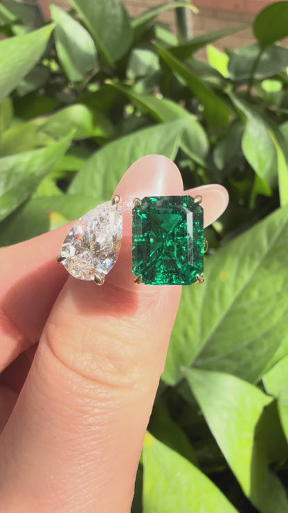 Pirmiana Jewelry Classic Ring 18K Yellow Gold 8x10mm 3ct Lab Grown Emerald With 1.5ct Lab Grown Diamond Engagement ring for Women