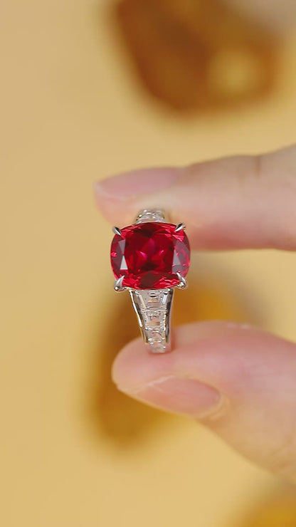 Pirmiana Hot Sale Maximalist 5.48ct Lab Grown Ruby Ring S925 Silver Jewelry Engagement Women