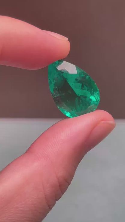 Pirmiana 13.86ct Pear Shape Lab Grown Emerald