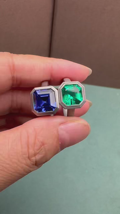 Pirmiana New Design Titanium Ring with 3ct Asscher Cut Lab Grown Emerald Single Stone Ring Design
