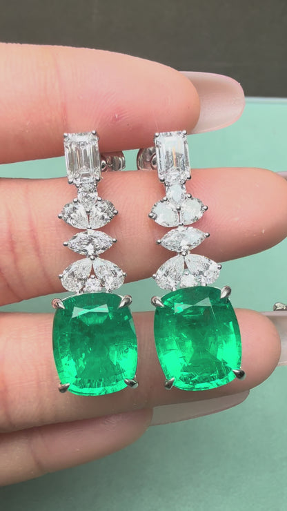 Pirmiana Hot Sale 10X12mm total 10.19ct Lab Grown Emerald Earrings 14K White Gold Girlfriend Gift