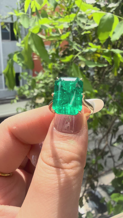 Pirmiana Hot Sale Classic Design Lab Grown Emerald 14k Gold Rings 10X14MM 6.5ct Lab Grown Emerald Girlfriend Gift