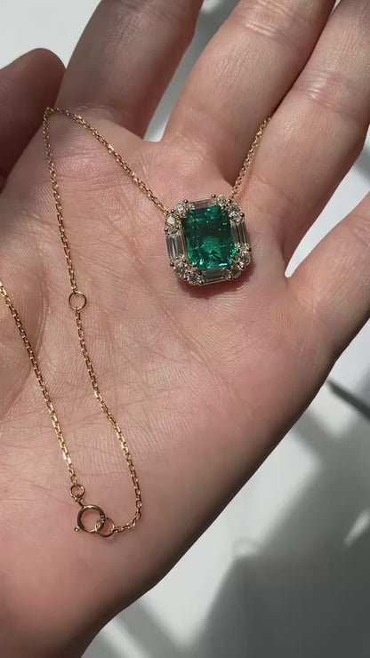 Ruif customiezd 18k yellow gold about 4.3ct lab grown emerald pendant necklace for women daily wear necklace