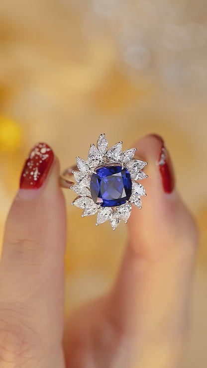 Pirmiana Jewelry S925  Silver 4.06ct Lab Grown Blue Sapphire Ring Fashion Finger Jewelry Women Engagementring
