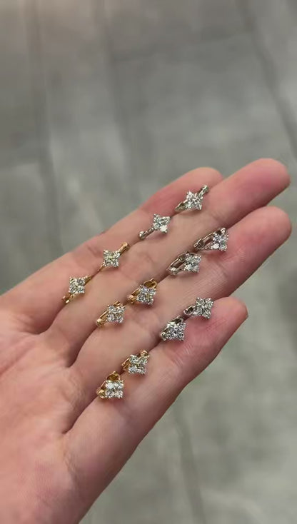 Pirmiana Custom Design 18k Gold Round Shape Lab Grown Diamond Four-Leaf Clover Earrings